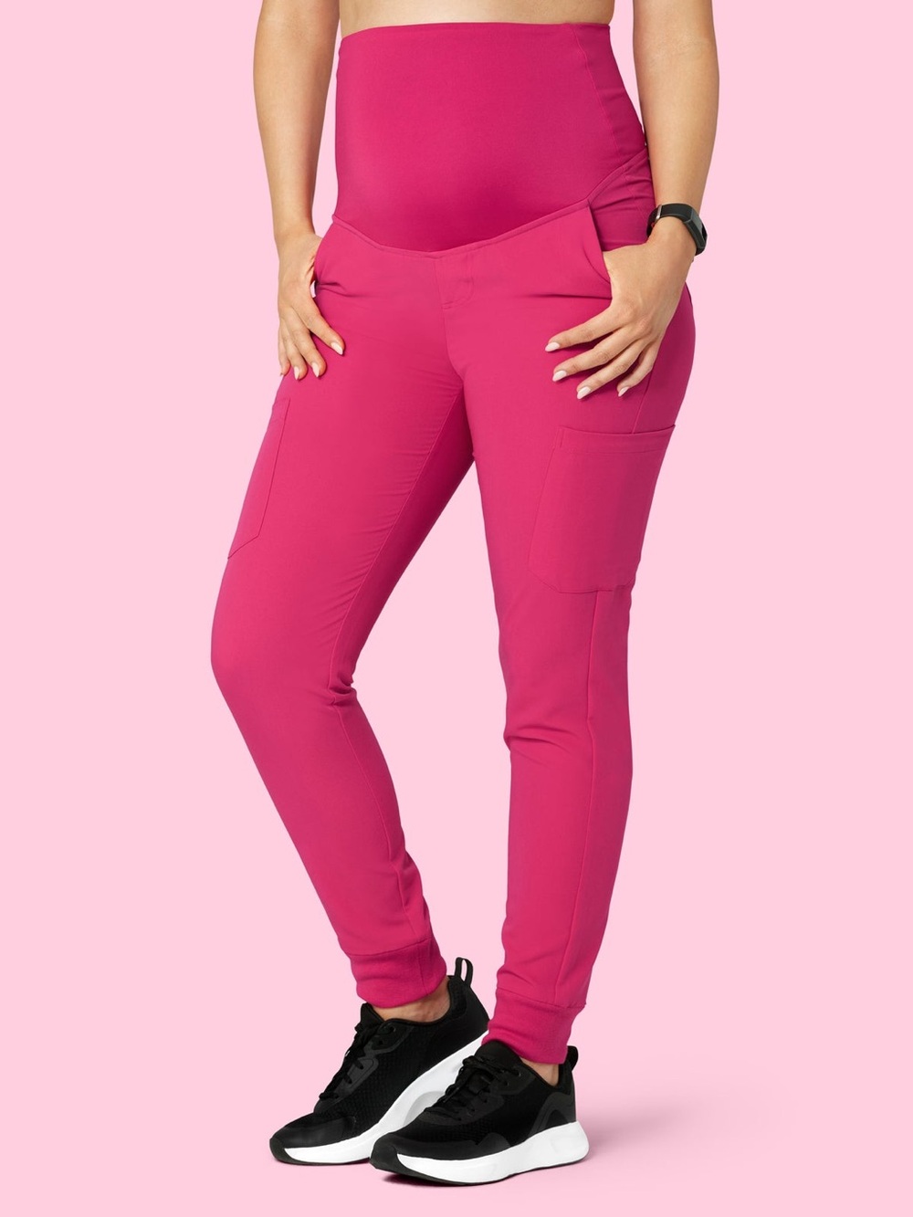 2 pairs Maternity scrubs Mandela Jogger Pants size small - Hot Pink and brown